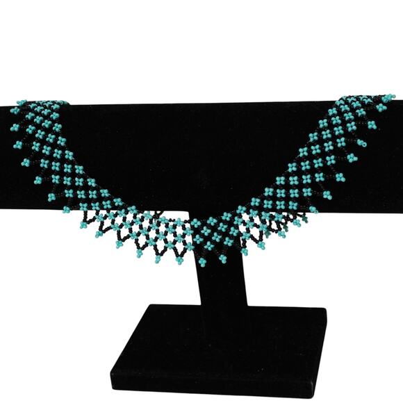 Handmade Gorgeous Bead Collar Length Necklace Turquoise - Picture 1 of 3